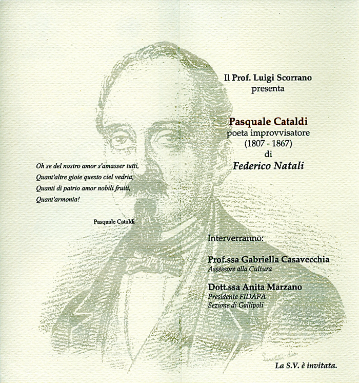 Invito Presentazione del libro "Pasquale Cataldi" di Federico Natali. 