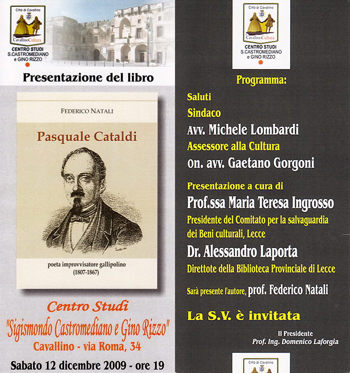 invito Presentazione del libro "Pasquale Cataldi"